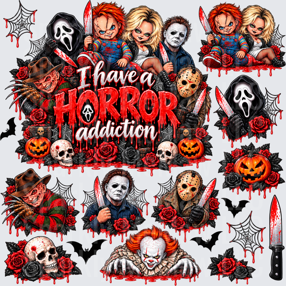 I Have A Horror Addiction this is a 10 inch cut and stick UV Decal Sheet