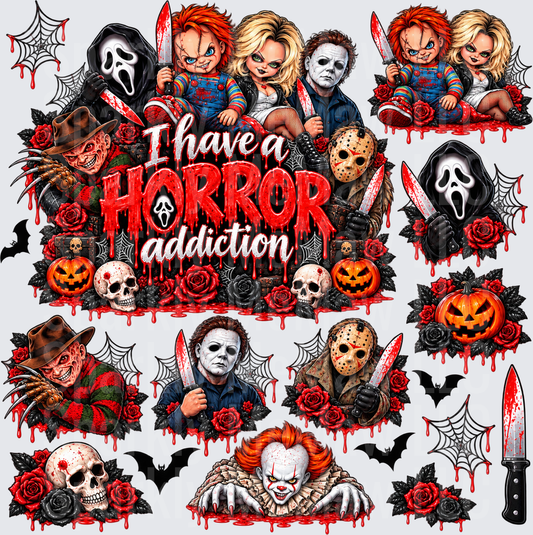 I Have A Horror Addiction this is a 10 inch cut and stick UV Decal Sheet