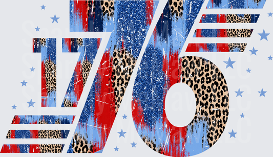 1776 Patriotic Red White Blue Leopard Print Distressed American Flag Stars DTF Transfer