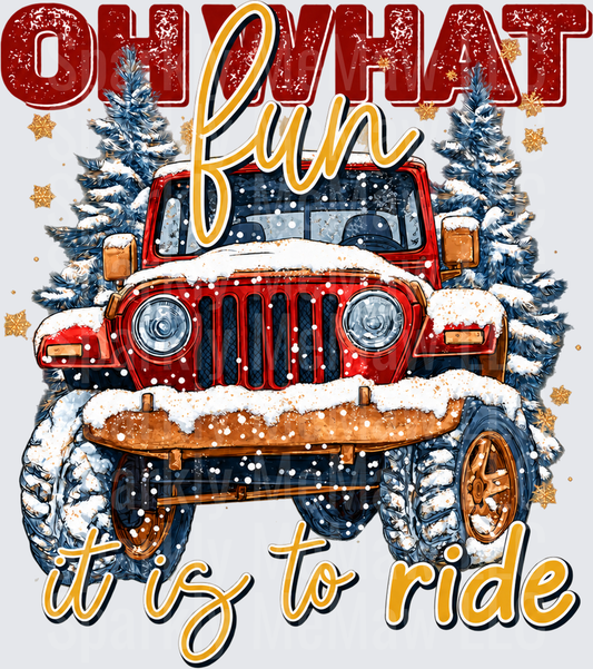 Oh What Fun Jeep Christmas DTF Transfer for Fabrics