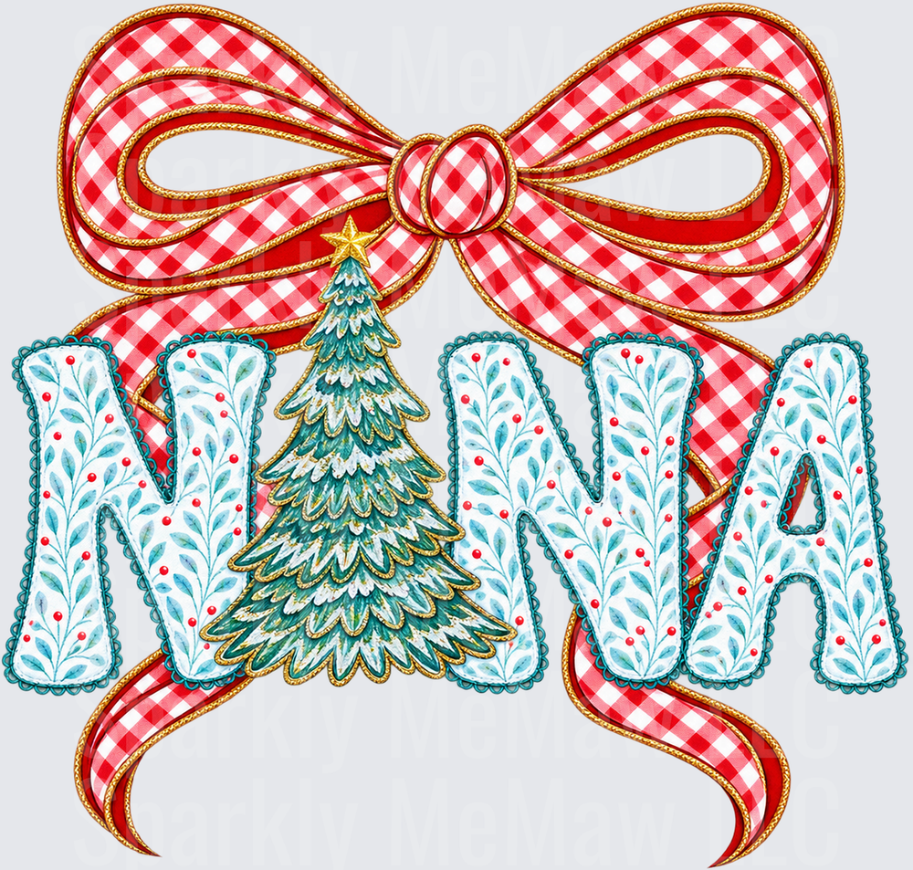 Nana Christmas Bow Tree UV DTF Decal
