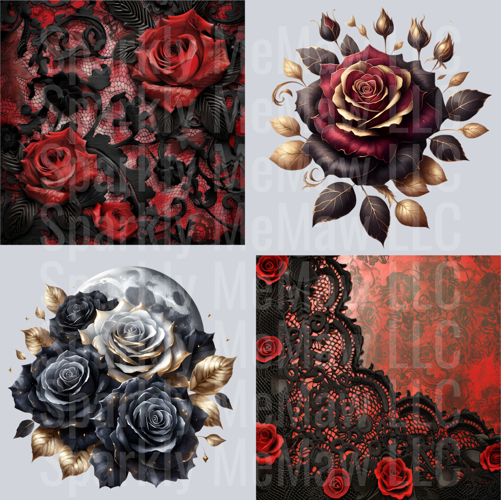 Black Red roses sheet 10x10 UV DTF Sheet