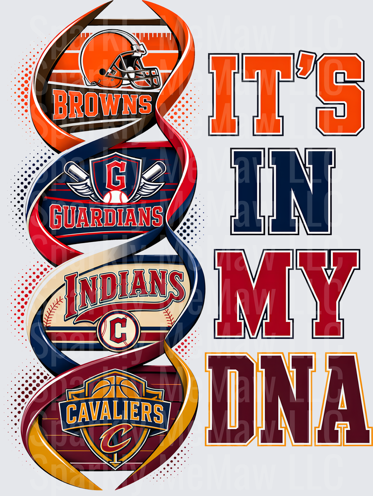 Cleveland Sports Teams DNA Helix Browns Guardians Indians Cavaliers DTF Transfer for Fabric