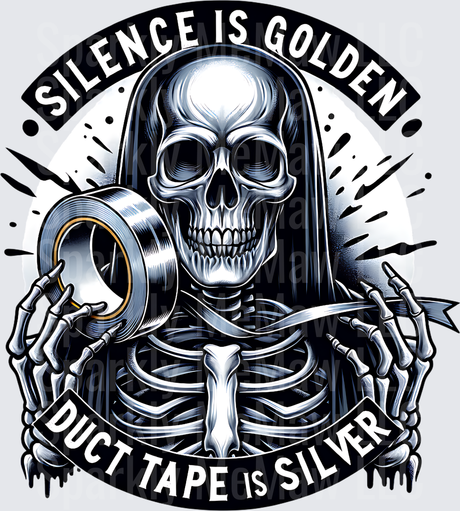 Silence is Golden Duct Tape is Silver Grim Reaper Skeleton UV DTF Decal
