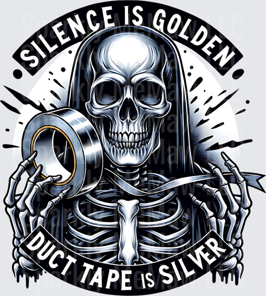 Silence is Golden Duct Tape is Silver Grim Reaper Skeleton UV DTF Decal
