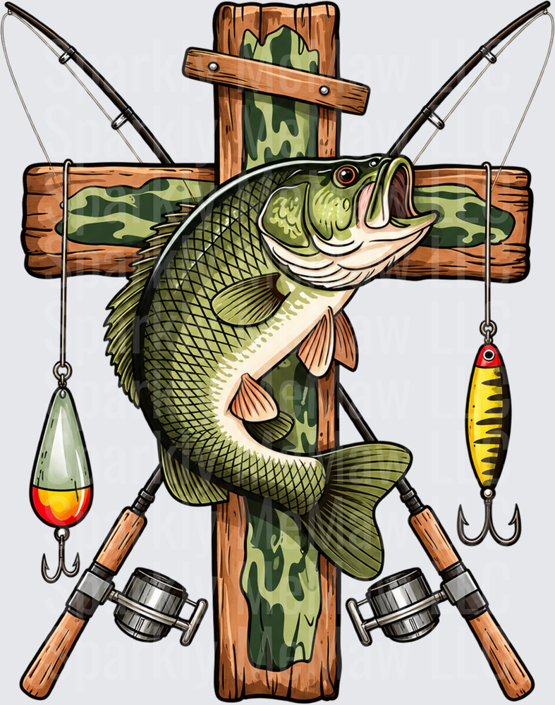 Largemouth Bass Cross Fishing is a DTF Transfer for Fabrics