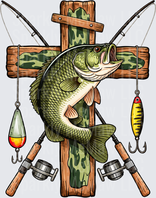 Largemouth Bass Cross Fishing is a DTF Transfer for Fabrics
