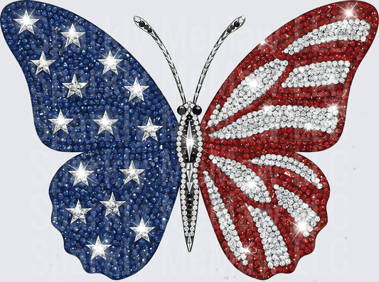 Sparkling Rhinestone American Flag Butterfly UV DTF Decal