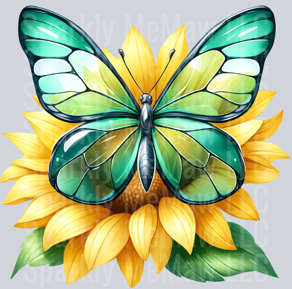 8 Sunflower Butterfly Clip Art UV DTF Decal