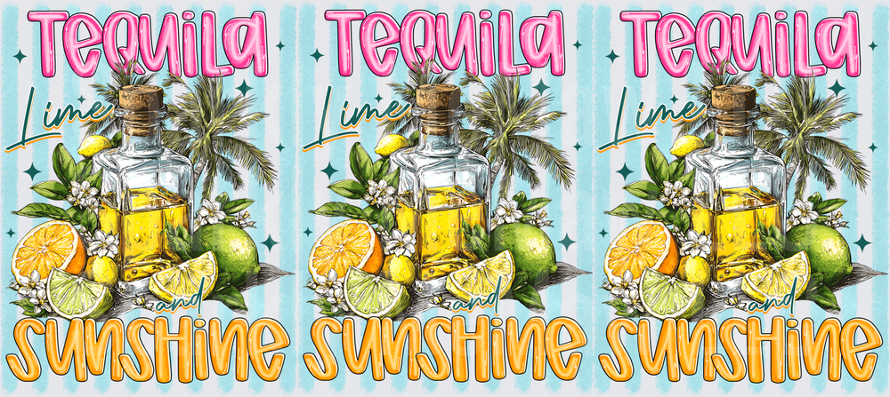 Tequila Lime and Sunshine Tropical Beach Vibes with Citrus and Palm Trees UV DTF 16 oz Wrap