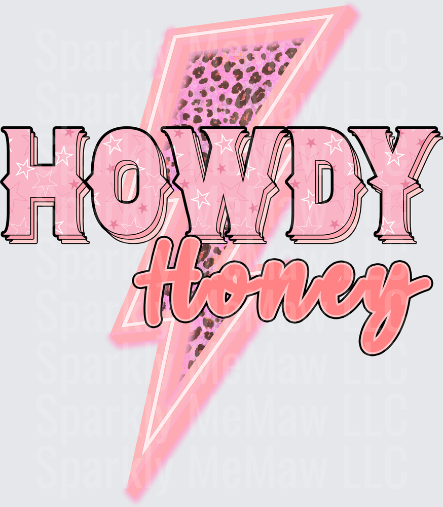 Howdy Honey Pink Leopard Lightning Bolt Star Western DTF Transfer for Fabrics