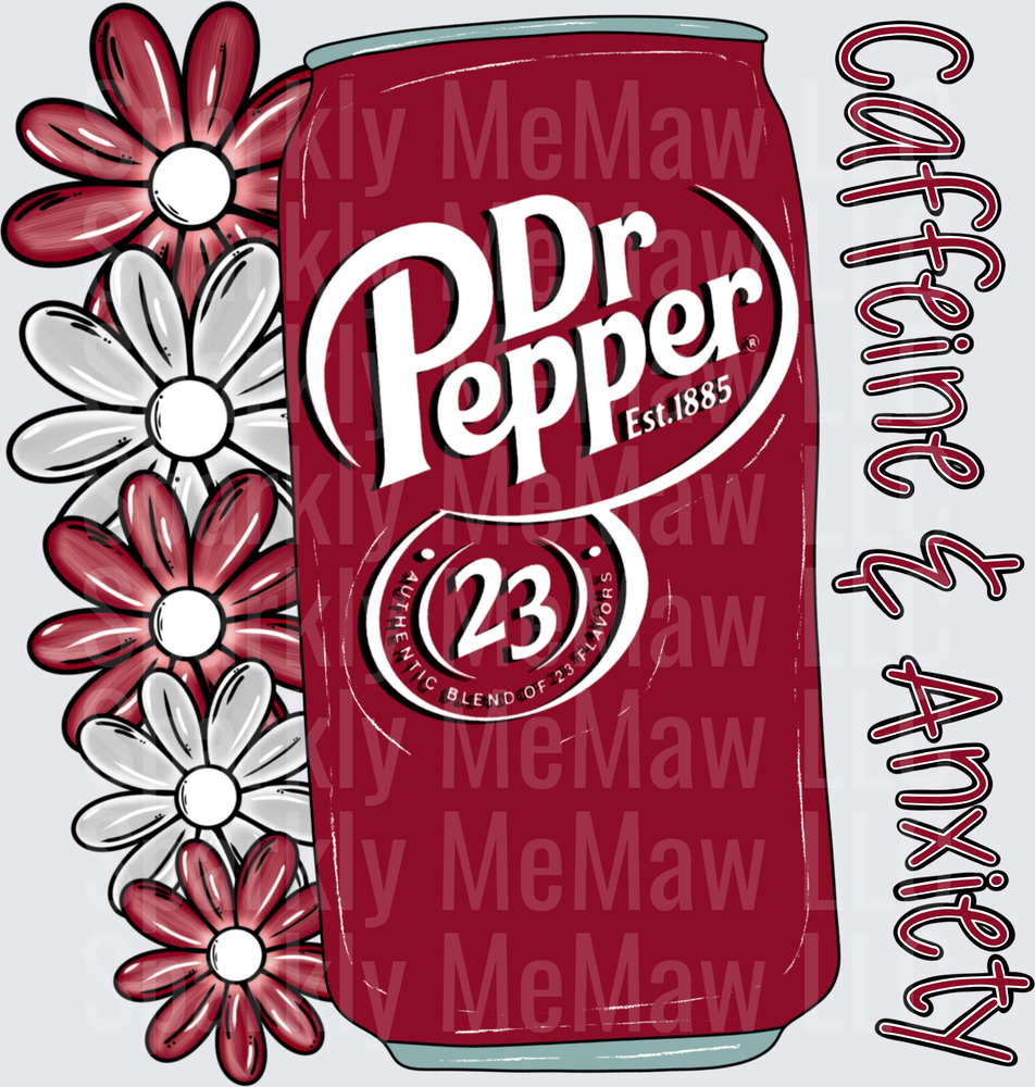 Dr Pepper Can with Pink and White Daisies DTF Transfer for Fabric