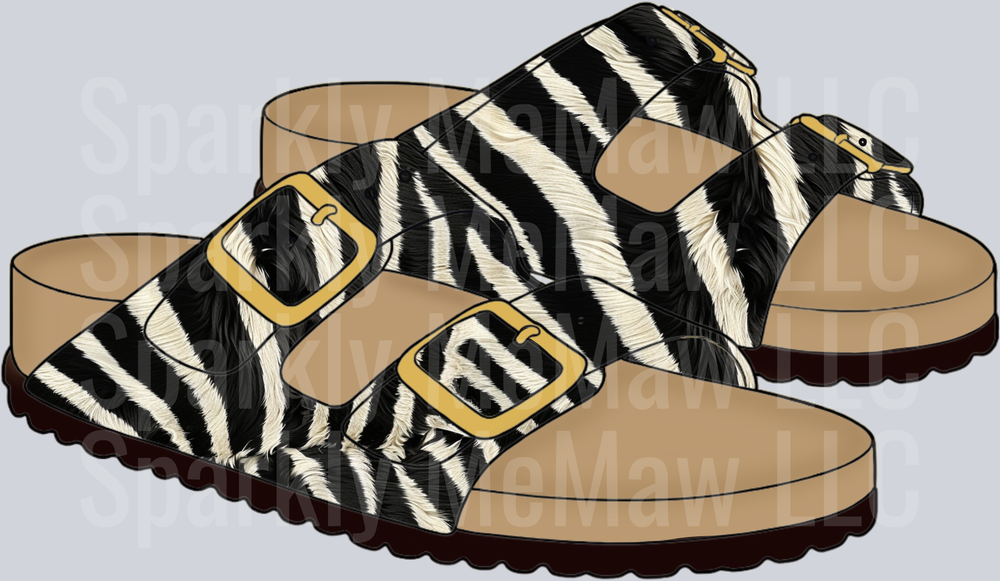 Zebra Print Sandals with Gold Buckles UV DTF Decal