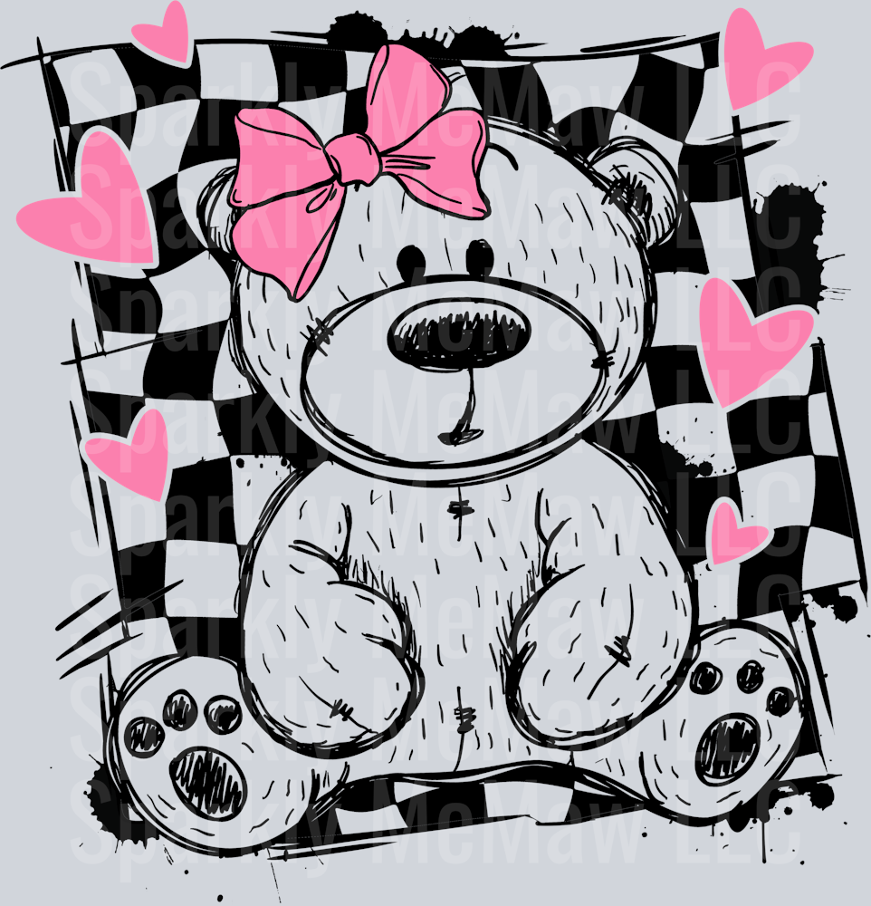 Checkered Valentine Bear UV DTF Decal