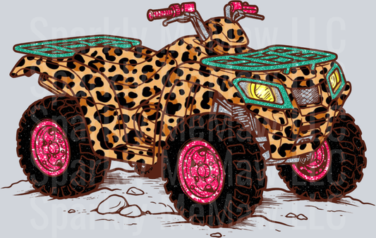 Leopard Print ATV Four Wheeler with Pink Glitter Wheels UV DTF Decal
