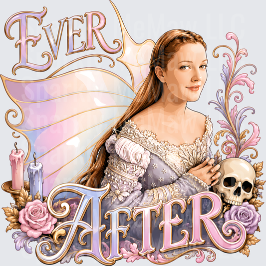 Ever After Fairy Princess with Skull Roses and Candles Pastel Gothic Fantasy DTF Transfer for fabrics