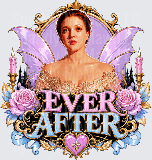 Ever After Danielle Fairy Wings Gold Baroque Frame Pink Roses Candlesticks Fairy Tale DTF Transfer for fabrics