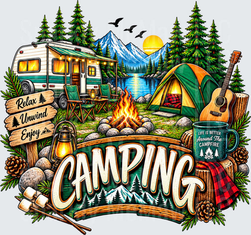 Camping Life Relax Unwind Enjoy DTF Transfer for Fabrics