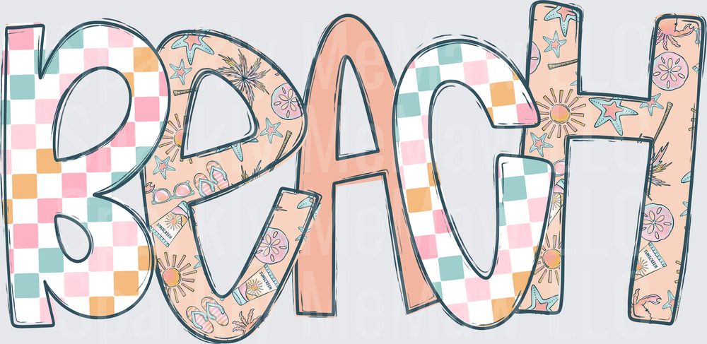 Beach Themed Colorful Patterned Letters with Checkered and Floral Design UV DTF Decal