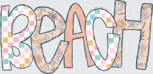 Beach Themed Colorful Patterned Letters with Checkered and Floral Design UV DTF Decal