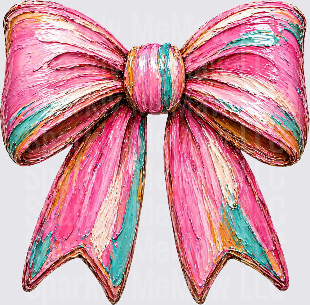 Colorful Pink and Teal Painted Bow UV DTF Decal