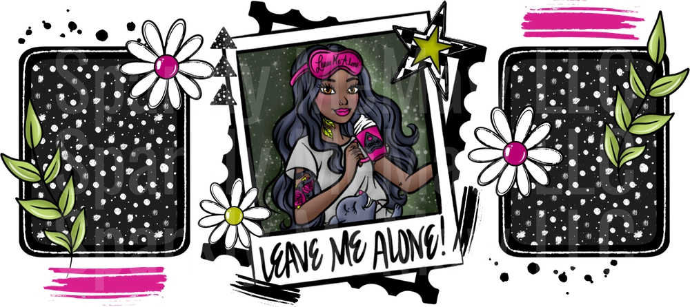 Leave Me Alone Girl with Flowers and Stars 16 oz UV DTF Wrap