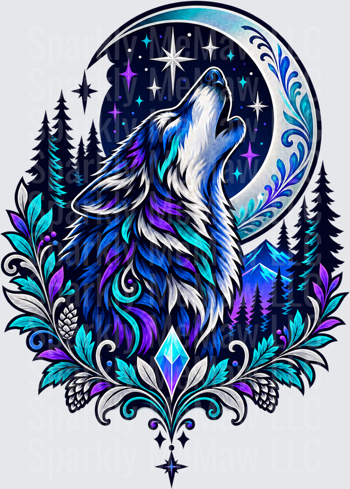 Mystical Howling Wolf Moon DTF Transfer for Fabrics