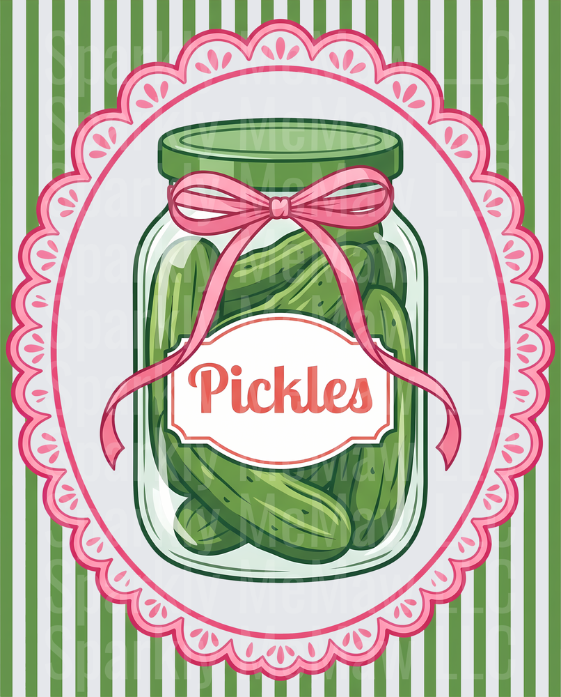 Vintage Pickle Jar with Pink Bow and Lace Border UV DTF Decal