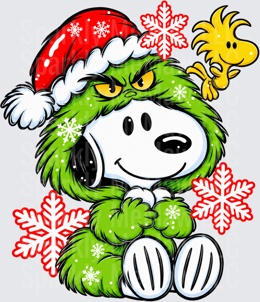 Snoopy Grinch Christmas Woodstock UV DTF Decal