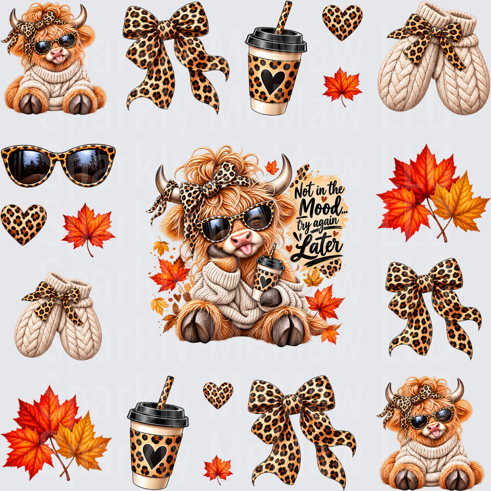 Sassy Highland Cow Fall Bundle this is a 10 inch cut and stick UV Decal Sheet