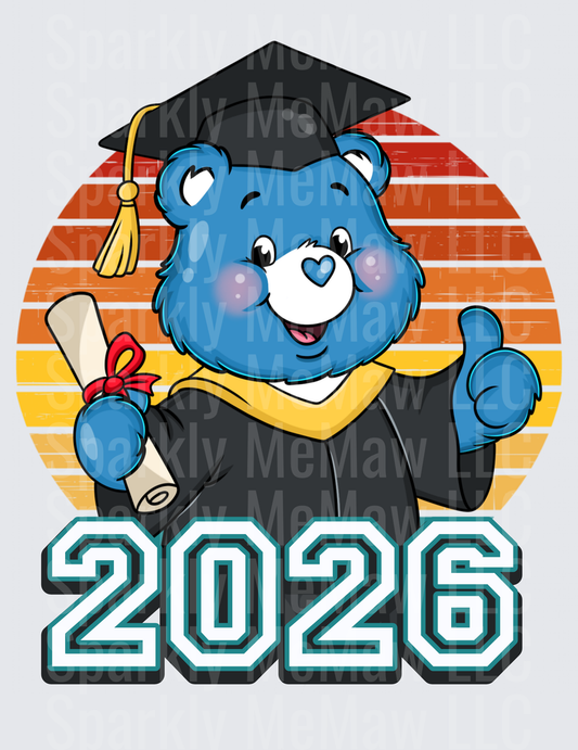 Blue Graduation Bear with Diploma and Cap 2026 UV DTF Decal