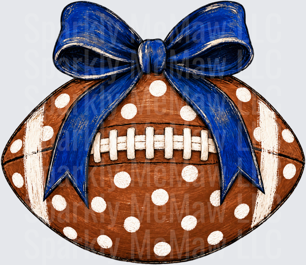 Polka Dot Football Blue Bow UV DTF Decal