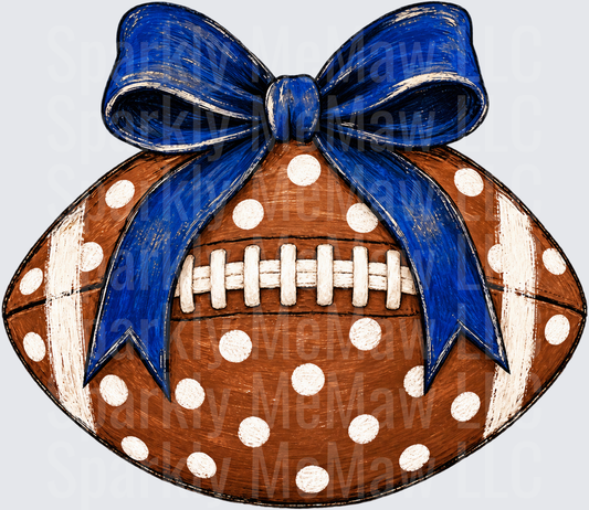 Polka Dot Football Blue Bow UV DTF Decal