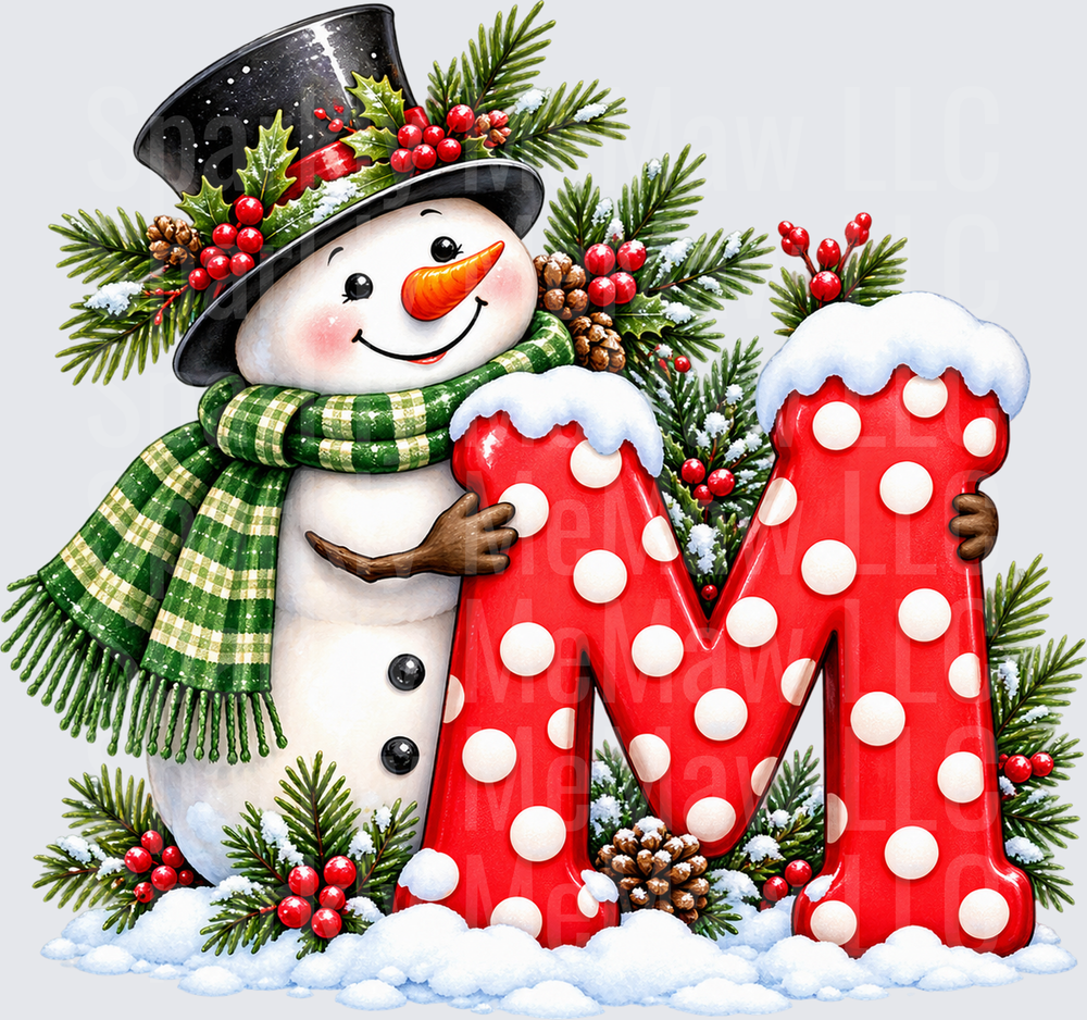 Snowman Letter M Christmas UV DTF Decal