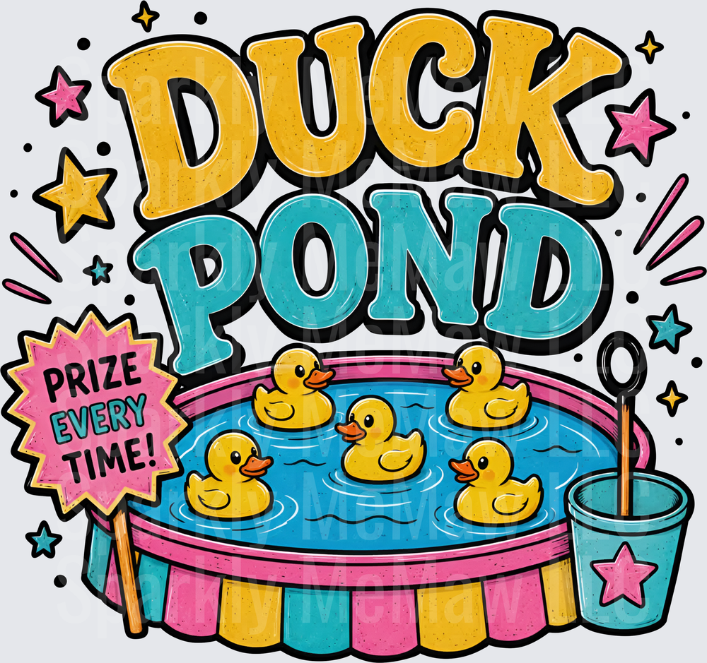 Duck Pond Carnival Game with Rubber Ducks and Prize Banner DTF Transfer for Fabric