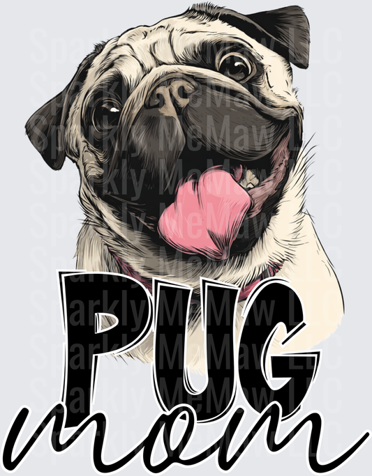 Pug Mom Happy Dog Face with Pink Tongue UV DTF Decal