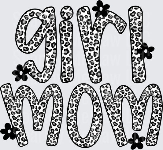 Girl Mom Leopard Print Letters with Black Flowers UV DTF Decal