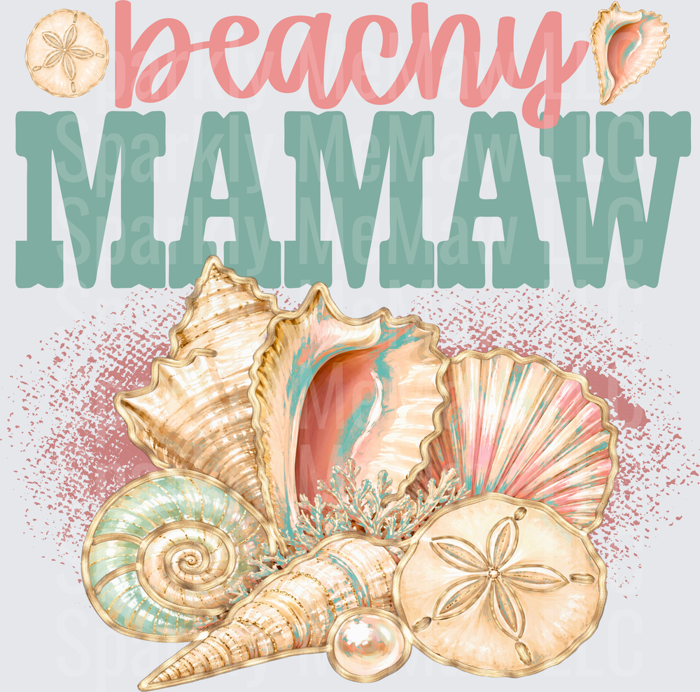 Beachy Mamaw with Seashells and Sand Dollar Collection UV DTF Decal