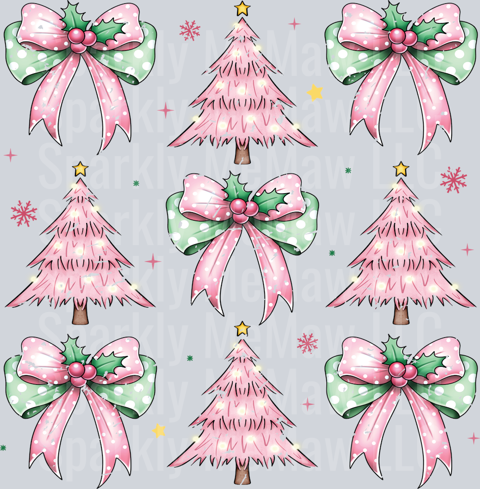 Retro Christmas Bow Set UV DTF Decal Sheet 10x10 inches