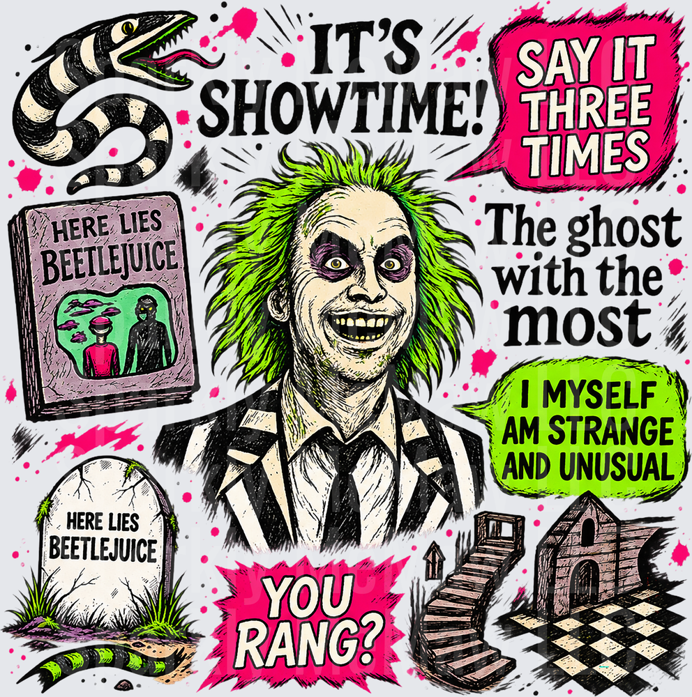 Beetlejuice It's Showtime Collage UV DTF Decal