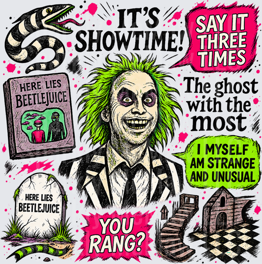 Beetlejuice It's Showtime Collage UV DTF Decal