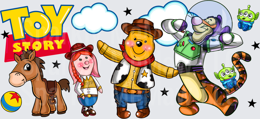 Toy Story Winnie the Pooh Mashup this is a UV DTF 16 OZ Wrap