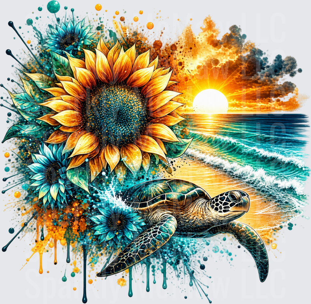 Sea Turtle Sunflower Sunset UV DTF Decal
