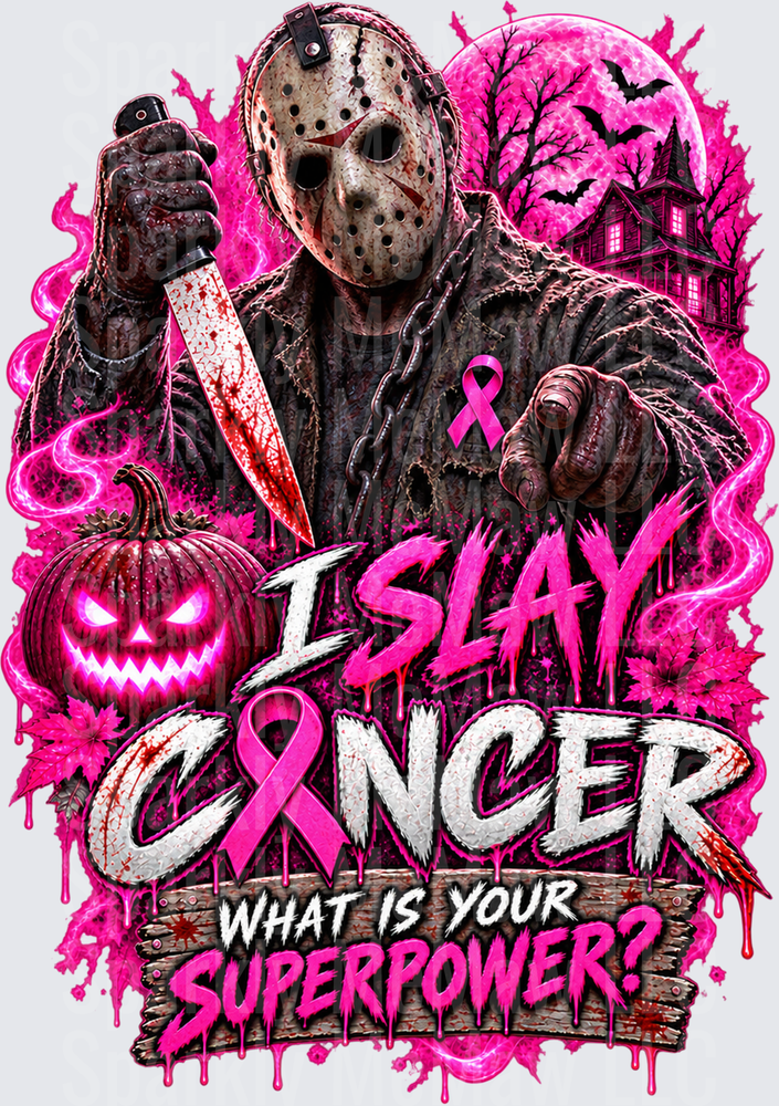 Jason Voorhees I Slay Cancer Breast Cancer Awareness this is a UV DTF Decal