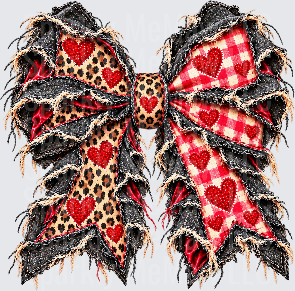 Leopard Plaid Heart Bow DTF Transfer for Fabrics