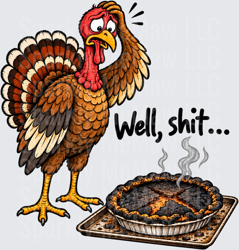 Shocked Turkey Burnt Pie Well Shit This Is A UV DTF Decal