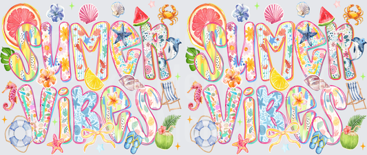 Summer Vibes Tropical Beach Elements Pattern UV DTF 16 oz Wrap