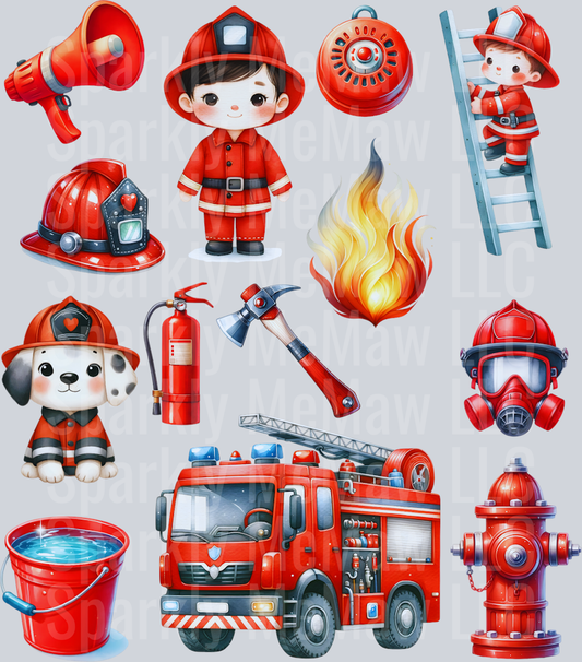 Little Fireman UV DTF Decal Sticker Sheet 8x9 inches