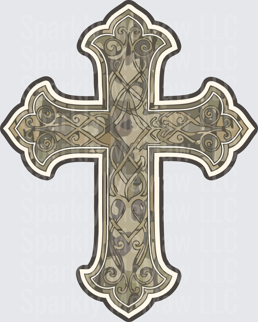 Ornate Celtic Cross with Intricate Scroll Work and Decorative Flourishes DTF Transfer for Fabric