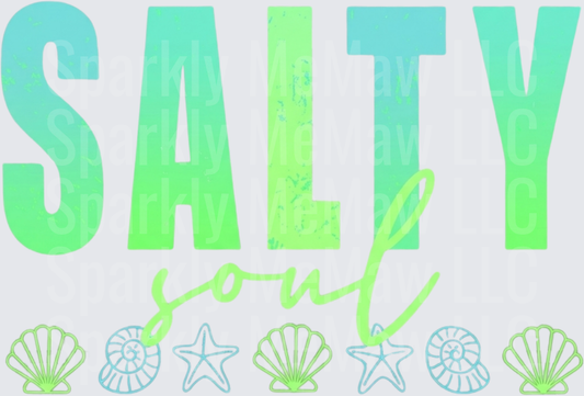 Salty Soul Beach Vibes with Seashells and Starfish UV DTF Decal
